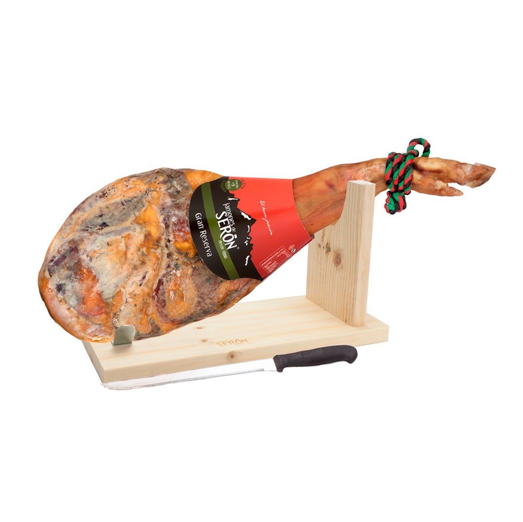 Set Paleta Serrana Duroc Gran Reserva Serón + Jamonero + Cuchillo Jamón Serrano Jamones de Serón