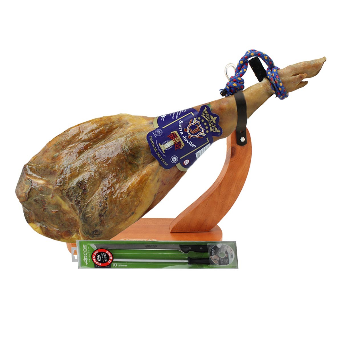 Jamón de Trevélez Serrano etiqueta Negra con jamonero y cuchillo