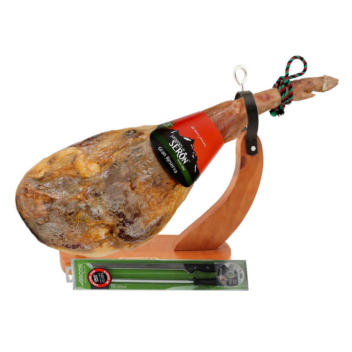 Jamón Serrano de Serón Gran Reserva con jamonero y cuchillo