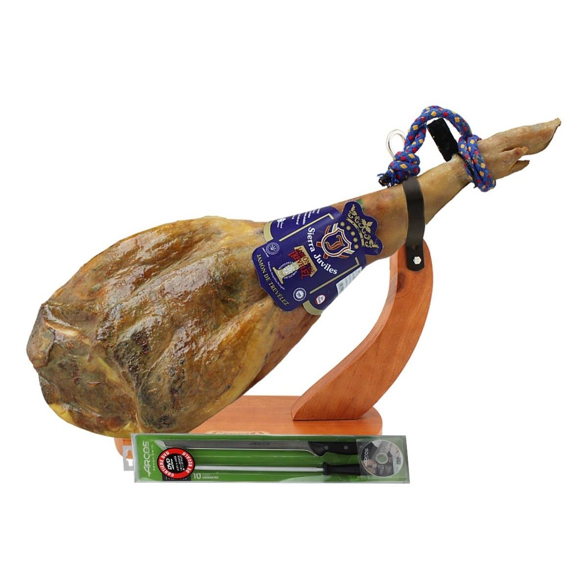 Jamón de Trevélez Serrano etiqueta Negra con jamonero y cuchillo Jamones de Juviles