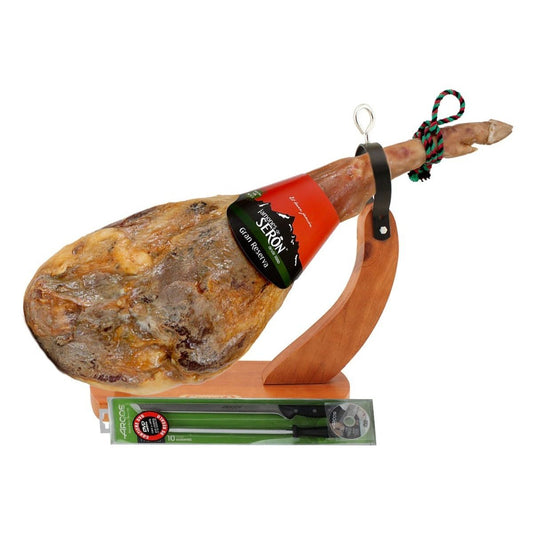 Jamón Serrano de Serón Gran Reserva con jamonero y cuchillo Jamones de Serón