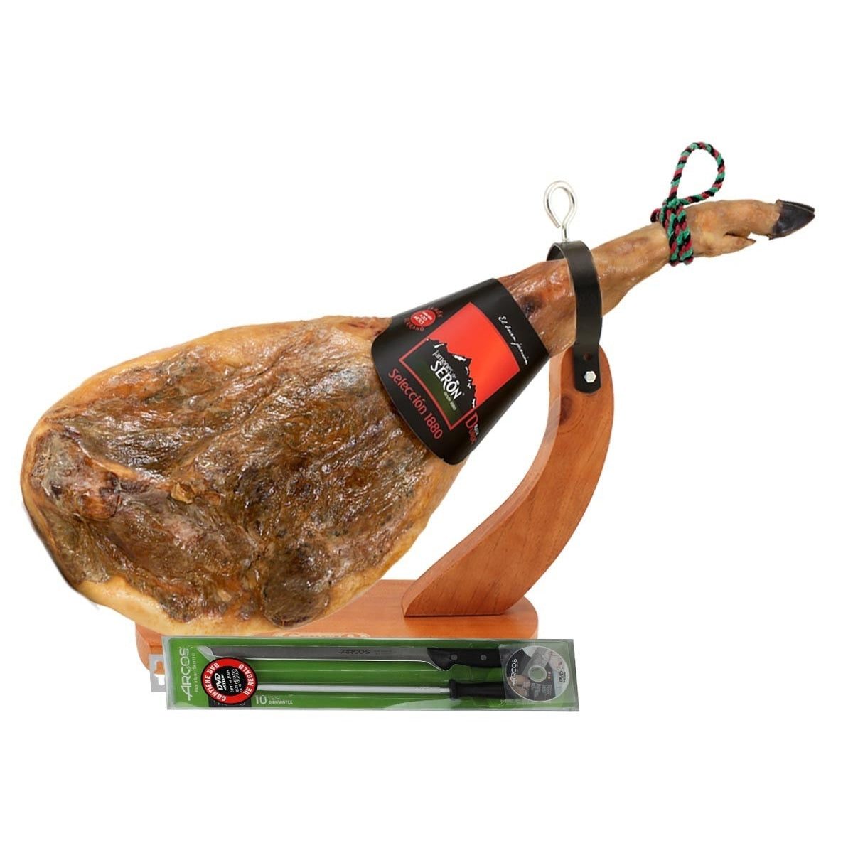 Jamón Serrano de Serón Selección 1880 con jamonero y cuchillo Jamones de Serón